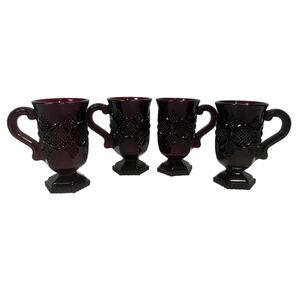 Avon Cape Cod Ruby Red 5" Footed Coffee Cup Set of 4